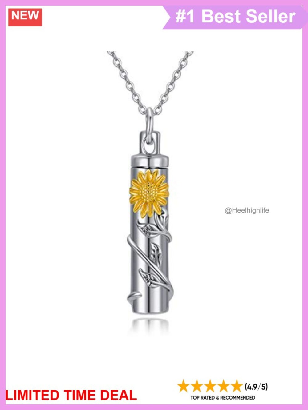 Sterling Silver Sunflower Urn Necklace for Ashes 14K Gold Filled Memorial